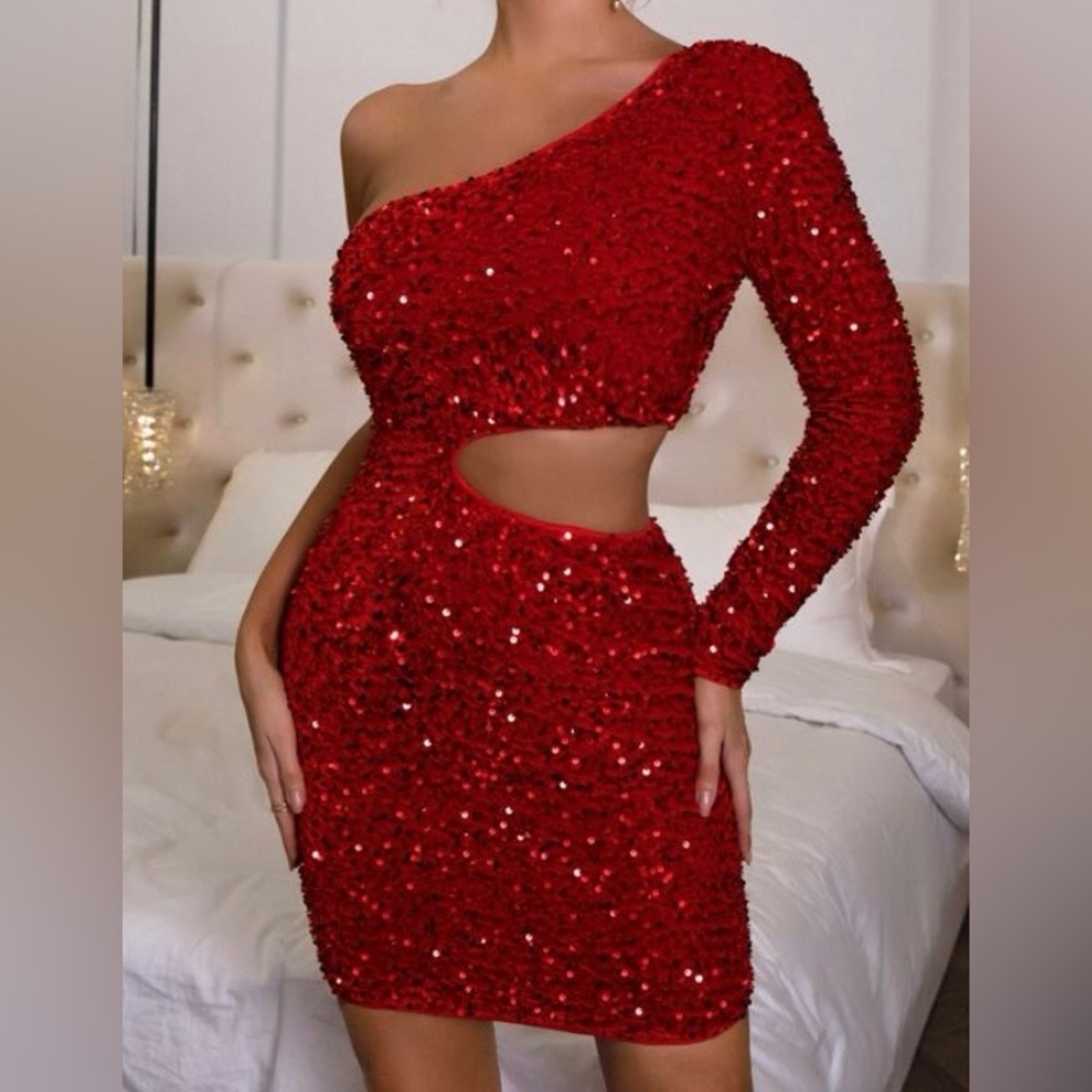 ❤️‍🔥NWT Joyfunear One Shoulder Cut Out Sequins Bodycon Dress❤️‍🔥Size XS